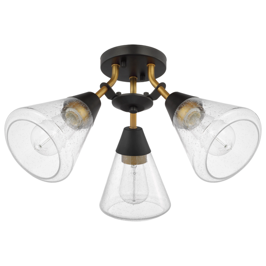 Starlight 3 Light Semi Flush Mount Medium Base 60 Watt Matte Black Finish Clear Seeded Glass