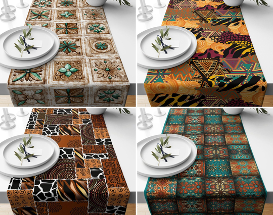 Ethnic Design Table Runner, Rug Style Top, Southwestern Cover, Rectangle Tablecloth, Decorative Kitchen African Decor