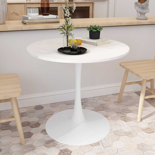 32"Modern Round Metal Base Dining Table with MDF Table Top