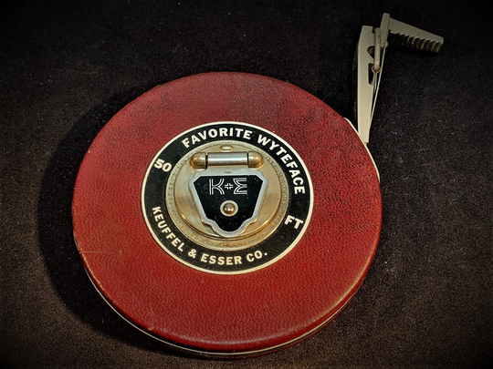 Keuffel & Esser Co. Favorite Wyteface 50' Metal Measuring Tape in Stitched Maroon Case The L.s. Starrett Co #514-A Made USA Vintage