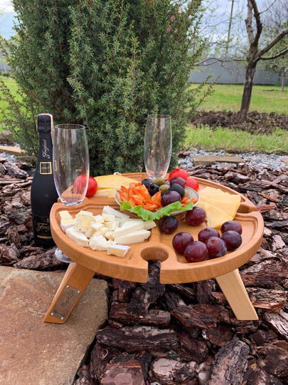 Wine Picnic Table Portable Folding Ester Gift - Wood Beer For Beach, Outdoors Cheese & Snack Tray Charcuterie Boards Wedding Gift