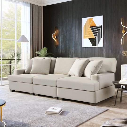 3-Seat Sofa with Removable Back and Seat Cushions and 4 Comfortable Pillows