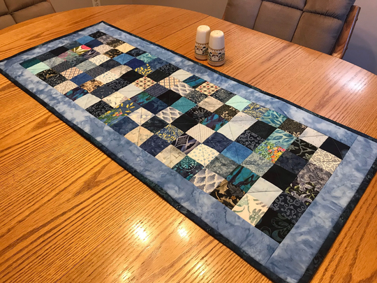 Blue Quilted Table Runner, Top Decor, Handmade Farmhouse Runner