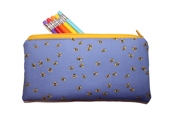 Emily Pencil Pouch Bees On Blue