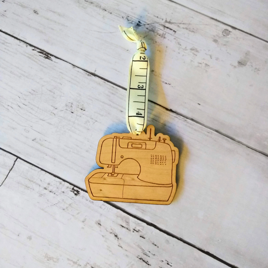 Sewing Machine Ornament, Christmas, Solid Wood, Measuring Tape, Seamstress, Custom, Stitching, Quilting, Sewist, Tailor, Fabric, Stiching