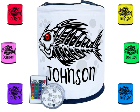 Personalized Halloween Color Changing Lantern, Fish Skeleton Lighted Decoration, & Your Custom Text, Led Puck Light With Remote