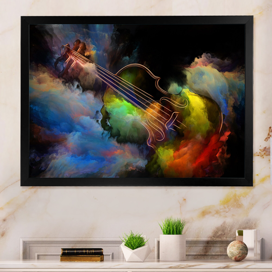 Designart 'Colorful Abstract Guitar Illustration II' Modern Framed artwork