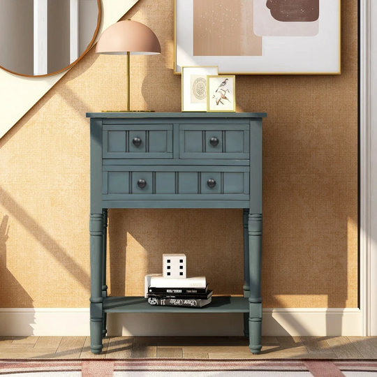 Vintage Console Table with 3 Storage Drawers & Bottom Shelf(Navy)