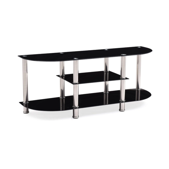 55" Black Multifunctional Tempered Wide Glass TV Stand