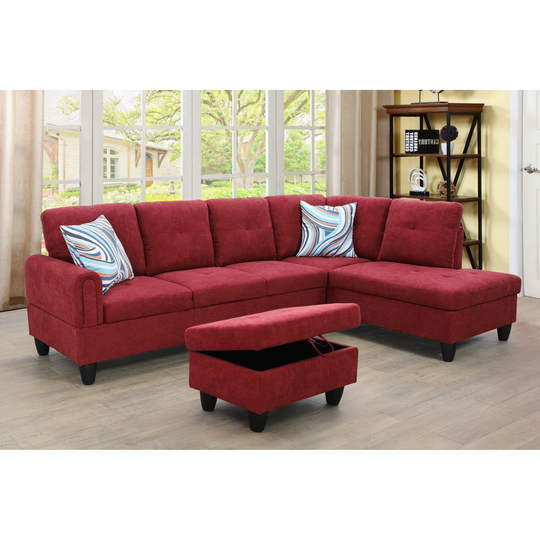 Rubyamazing 3-Pieces Sectional Sofa Set,Burgundy,Flannelette(09704)