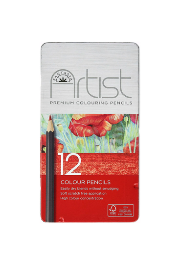 Fantasia Artist Premium Colored Pencils - in Storage Tin, 12 Pk Coloring, Smooth, Blendable