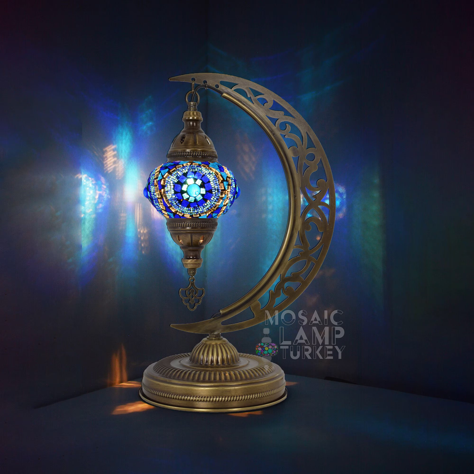Blue Mosaic Desk Lamp, Turkish Table Stained Glass Bedside Lantern