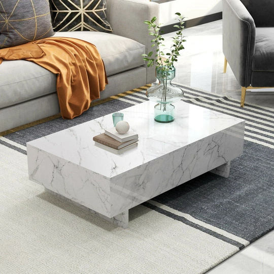 Rectangular High Gloss White Marble Coffee Table 37.4" x21.7" x12.2"