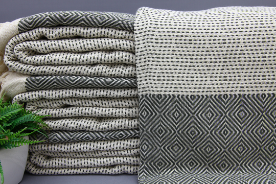 Turkish Blanket-Sofa Cover Blanket-Wholesale Bedspread-Khaki Green Blanket-79''x95''-Throw Bed Cover-Cotton Bedspread-Blanket-(Tyfn, Nfs, Pk