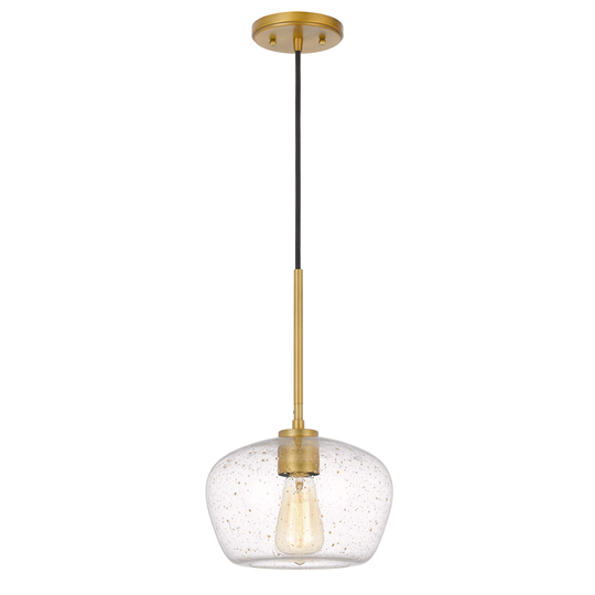Hive 1-Light Vintage brass Gold Flakes Glass Pendant 10" x10"x 15.5" - Mini Pendant