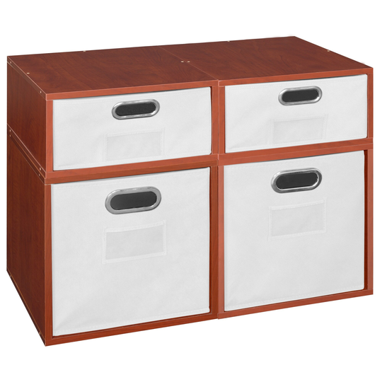 Noble Connect Storage Set- 2 Full Cubes/2 Half Cubes with Foldable Storage Bins- Cherry/White