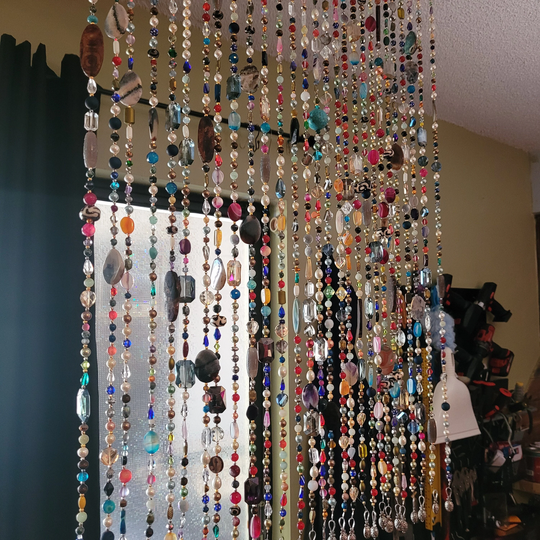 Bead Curtain Kitchen Window Top Colorful Boho Chic Decor Gemstone Glass Bohemian Gen Z Hippie Fun Bright Playful Color Sun Catcher Handmade