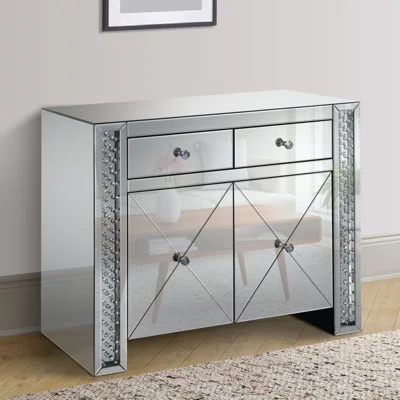 Regi 40 Inch Modern Mirrored Sideboard Buffet Console Cabinet, Silver