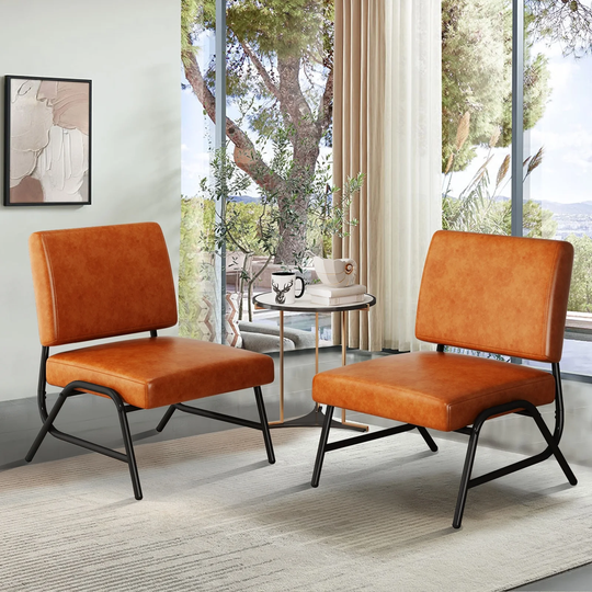 Mieres Mid-Century Style Faux Leather Upholstered Armless Chair, Living Room Accent Chair
