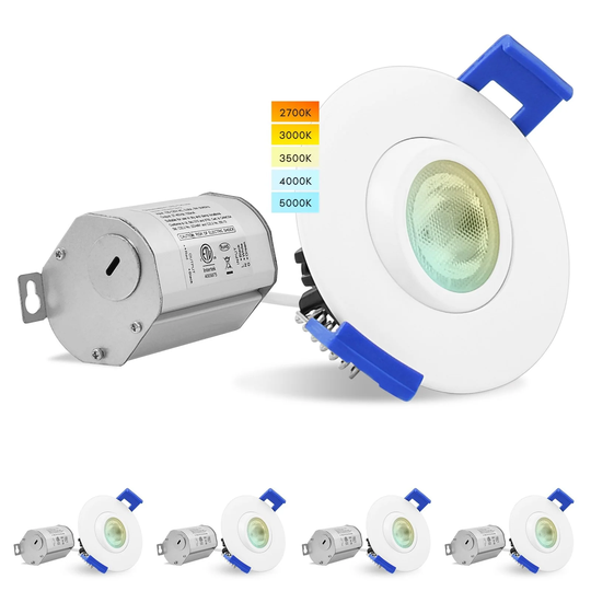 Luxrite 2" Gimbal LED Recessed Light J-Box 5W 5 Color Selectable Dimmable 400 Lumens Damp Rated IC Rated 4 Pack