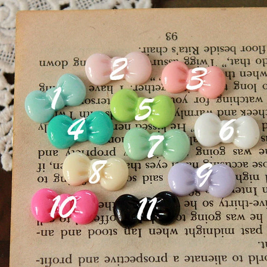 20Pcs Choose Color Beautiful Colorful Bowknot Resin Cabochon -11Colors - 20x11mm(Cab-Cdb-Mixss