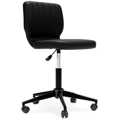 Sara 18 Inch Modern Swivel Office Chair, Faux Leather, Tufted, Black