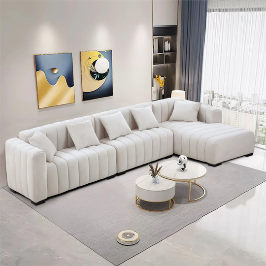 Deep Tufted Velvet Upholstered Right Chaise Sectional Sofa
