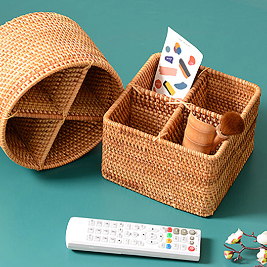 Wicker Catchall Storage Basket For Table Top, Rattan Basket, Desk