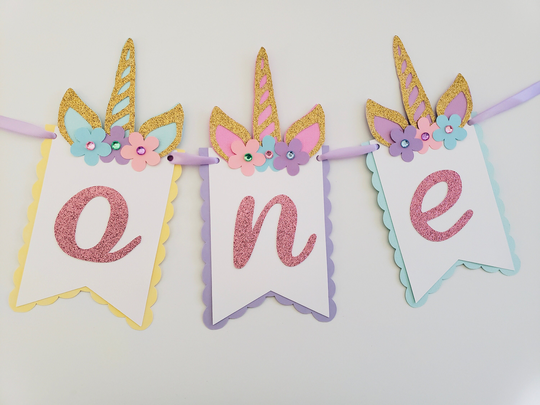 Unicorn High Chair Banner. One Sign. Garland. 1st Birthday Party Decorations