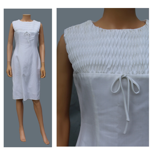 1960S Origami White Pencil Dress/Sleeveless Summer