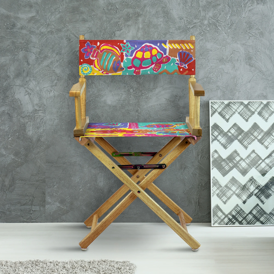 18" Director's Chair Natural Frame-Passion Fish - 21.75"W x 17"D x 33.75"H