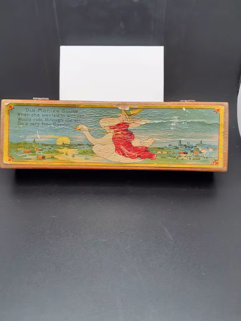1910's, Antique, Wooden Pencil Box - Old Mother Goose