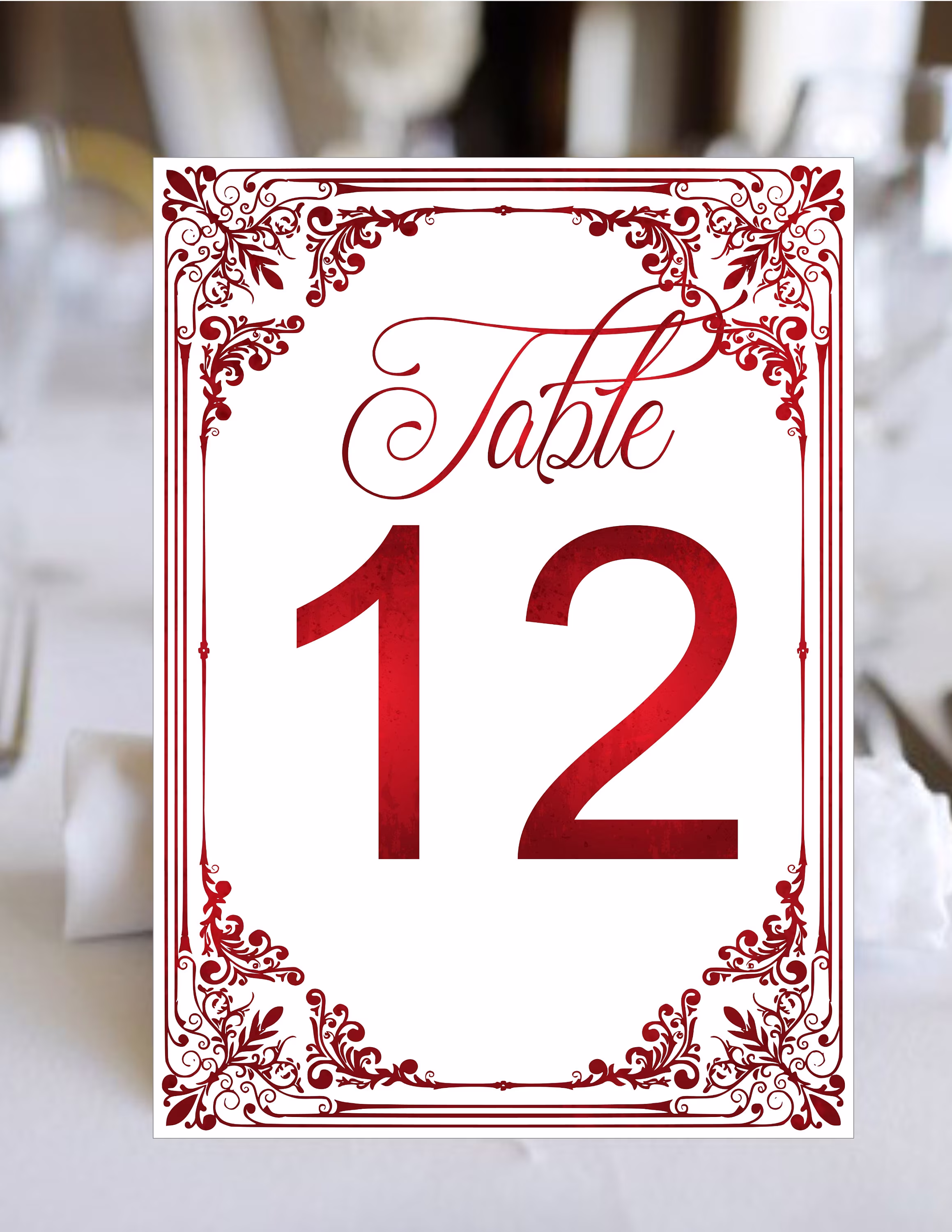 Table Numbers Vintage Red Filigree Wedding | Seating Cards Item Tn-619-10 Lovebirdslane