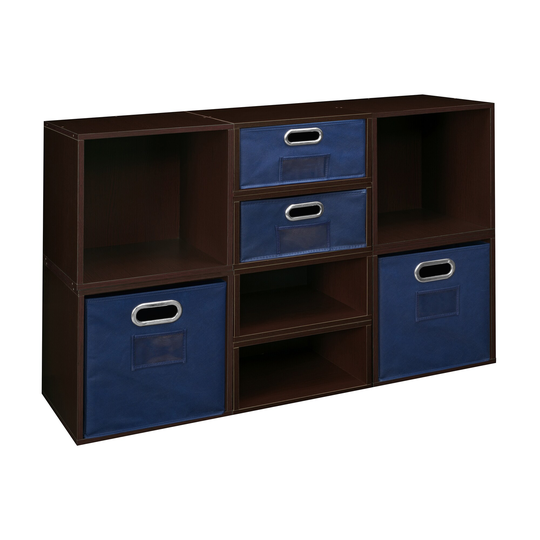 Noble Connect Storage Set- 4 Full Cubes/4 Half Cubes with Foldable Storage Bins- Truffle/Blue