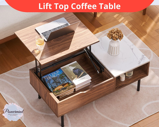 Wood Coffee Table, Rustic Unique Modern Lift Top Table With Hidden Compartment
