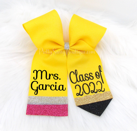 Big Graduation Bow, Grad Teacher Pencil Hair Big Personalized Cap Topper