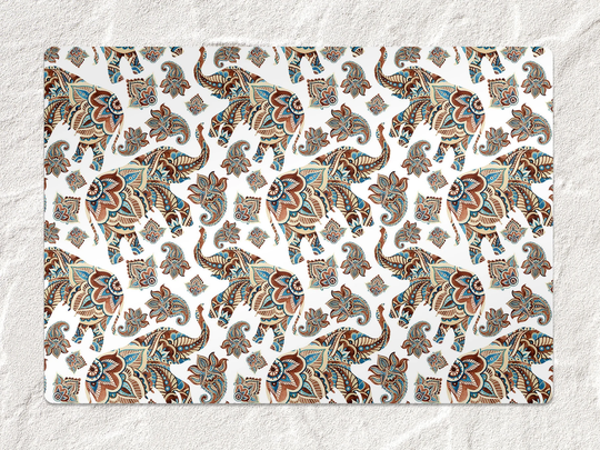 Elephant With Paisley Chair Mat, Brown Vinyl Floor Blue Protective Oriental Splat Pad, Flooring, Gift Idea