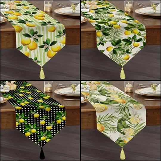 Lemon Table Runner|Tasseled Chenille Runner|High Quality Triangle Runner|Decorative Tablecloth|Home Decor|Kitchen Decor|Printed Runner