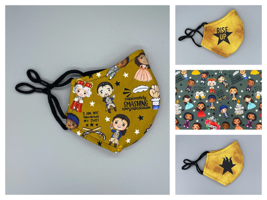 Hamilton Face Mask - Adult, Child, Kid, School, Adjustable, Nose Wire, Cotton, Washable, Handmade, Reusable