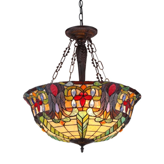 Tiffany-style Victorian 3-light Inverted Pendant