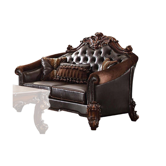 Transitional Upholstery and Poly Resin Sofa with Five Pillows, Brown