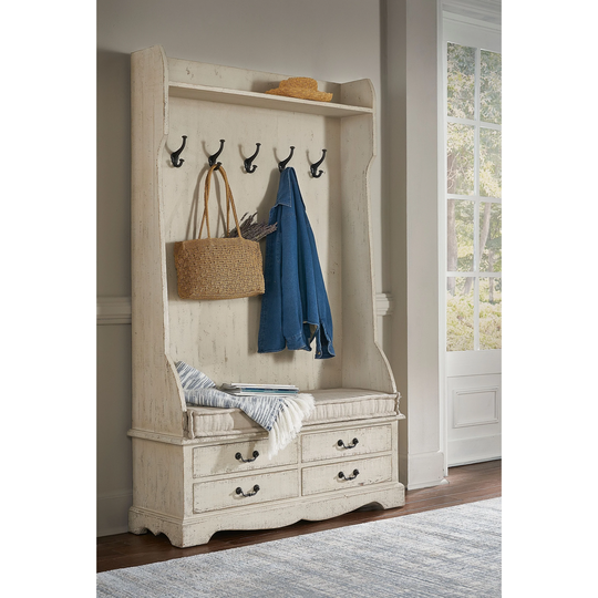 Madison Farmhouse Mudroom Hall Tree w/ Bench, Hooks, & Drawer Storage