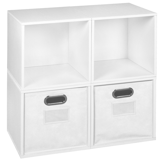 Noble Connect Storage Set - 4 Cubes and 2 Canvas Bins- White Wood Grain/White