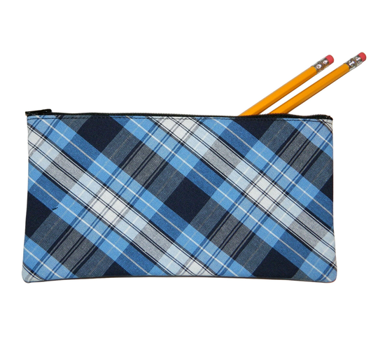 Navy & Lt Blue Plaid Pencil Case - School Uniform Accessories, Lunch Box, Backpack, 76, Plaid, Lake