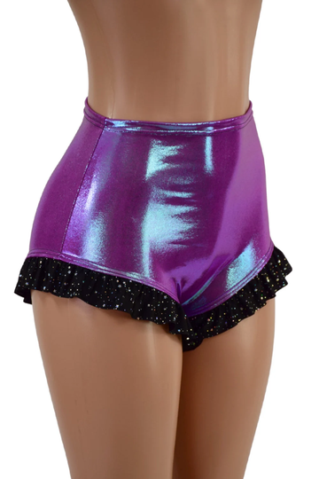 High Waist Siren Shorts With Ruffled Leg Created in Plumeria Star Noir Ruffle 157755