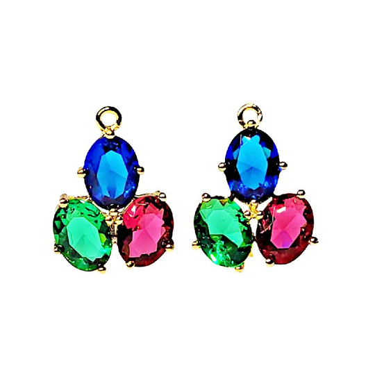 2 Faceted 3 Christmas Holiday Colored Oval Glass Connectors For Making Jewelry Necklaces Crafts 5059G-xmas