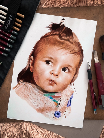 Realistic Coloured Baby Portrait, Handmade Pencil Drawing, Kid Portrait From Photo, Christmas Mom Gift, Mom & Toddler Art