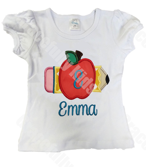 Pencil Apple School Shirt, Personalized Girls Monogram Shirts, Shirt, Personalized Shirt