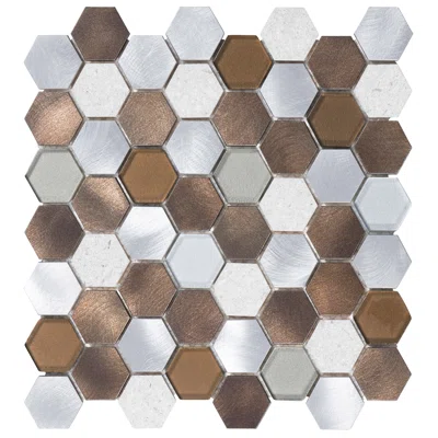 Brown Beige Marble Metallic Hexagon Mosaic Sheet Tile By Modket