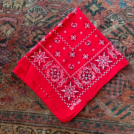 Vintage 1960's Red Fast Color Elephant with "Trunk Up' Tri-Color Bandana With White & Black Ornamentation/Vintage Wild Rag/ Western Scarf/Mask
